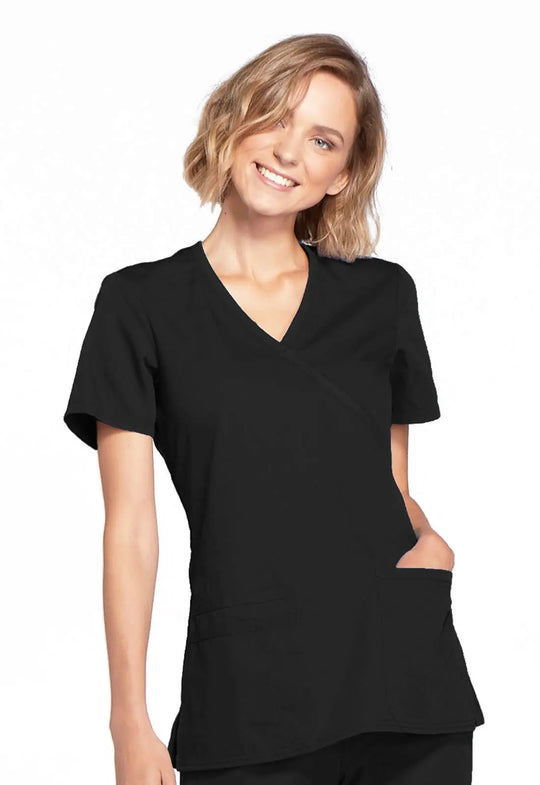 Cherokee Scrubs Women's Mock Wrap Top Black | scrub-supply.com