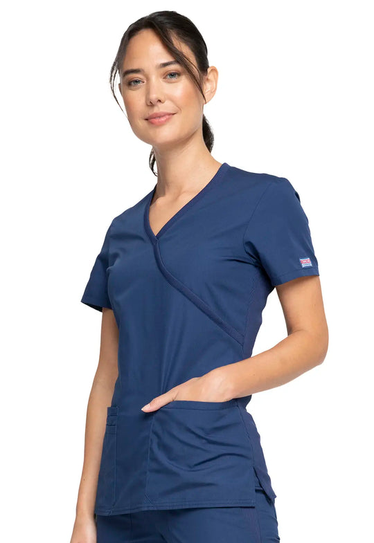 Cherokee Scrubs Women's Mock Wrap Top Navy | scrub-supply.com