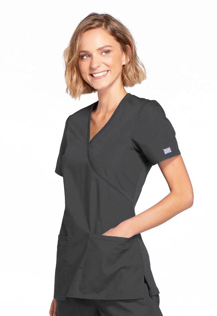 Cherokee Scrubs Women's Mock Wrap Top Pewter | scrub-supply.com