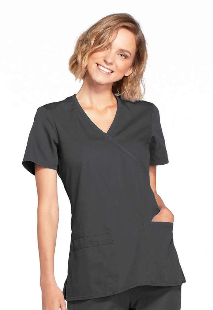 Cherokee Scrubs Women's Mock Wrap Top Pewter | scrub-supply.com