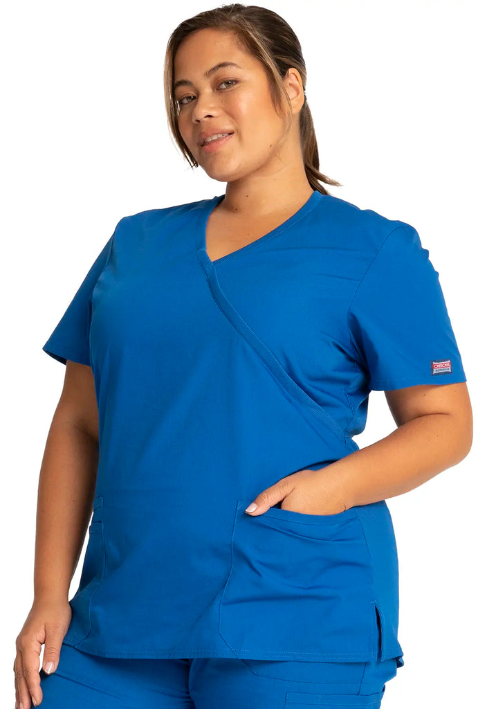 Cherokee Scrubs Women's Mock Wrap Top Royal Blue | scrub-supply.com