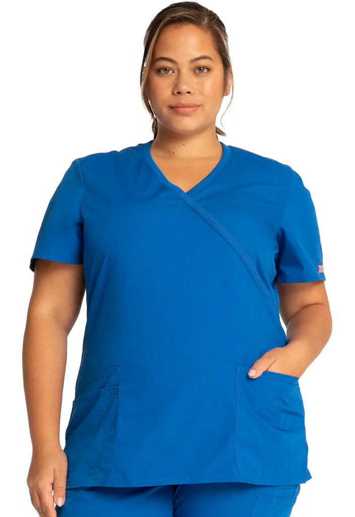 Cherokee Scrubs Women's Mock Wrap Top Royal Blue | scrub-supply.com