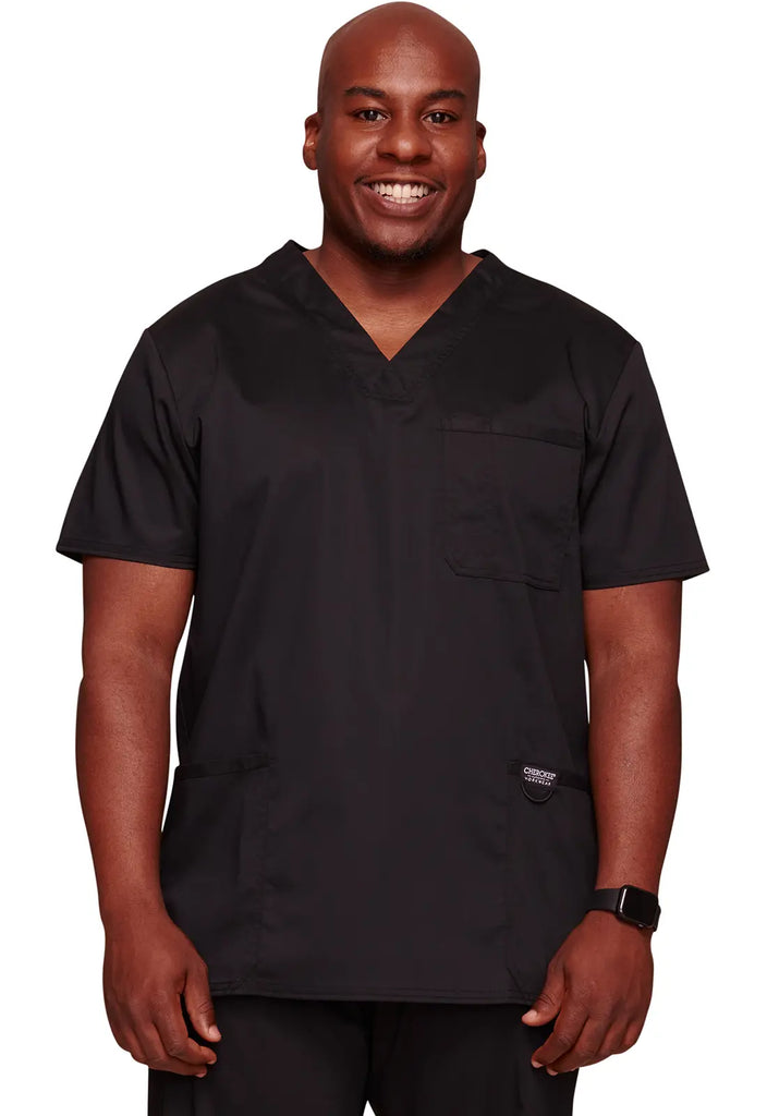 Cherokee Scrubs 3-Pocket Men's V-Neck Top Black | scrub-supply.com