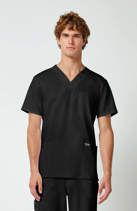 Cherokee Scrubs Men's 3-Pocket V-Neck Top Black | scrub-supply.com