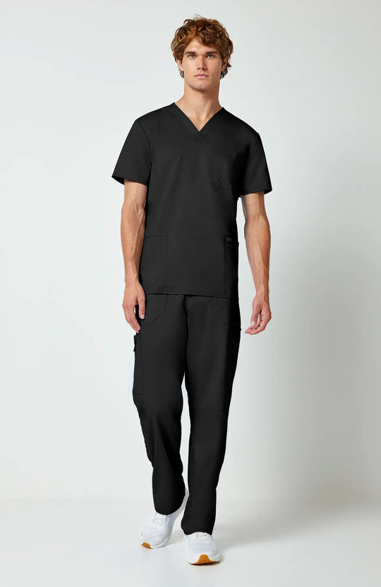 Cherokee Scrubs Men's 3-Pocket V-Neck Top Black | scrub-supply.com