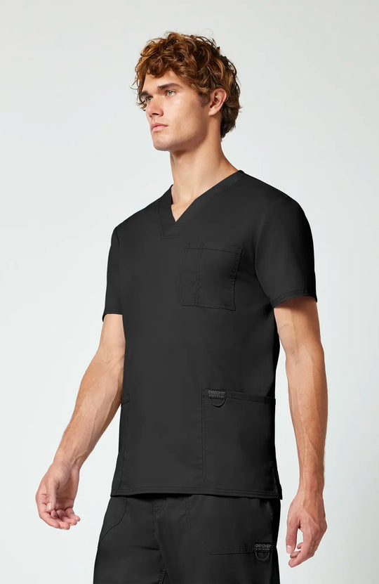 Cherokee Scrubs Men's 3-Pocket V-Neck Top Black | scrub-supply.com