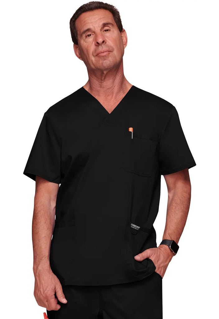 Cherokee Scrubs Men's 3-Pocket V-Neck Top Black | scrub-supply.com