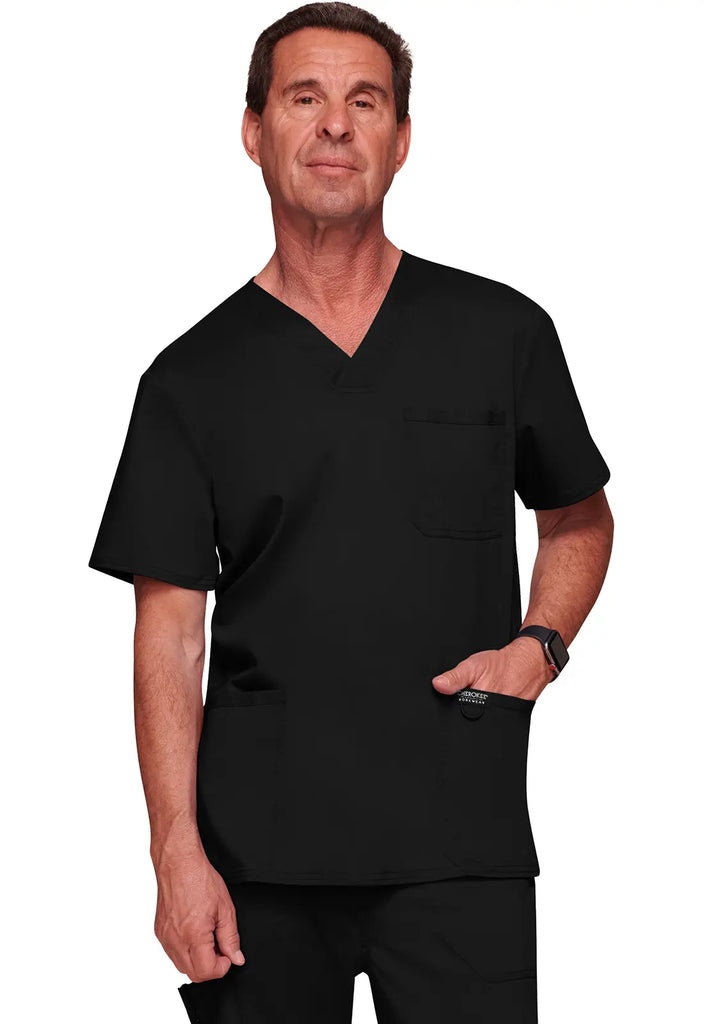 Cherokee Scrubs Men's 3-Pocket V-Neck Top Black | scrub-supply.com