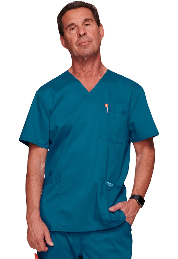 Cherokee Scrubs 3-Pocket Men's V-Neck Top Caribbean Blue | scrub-supply.com