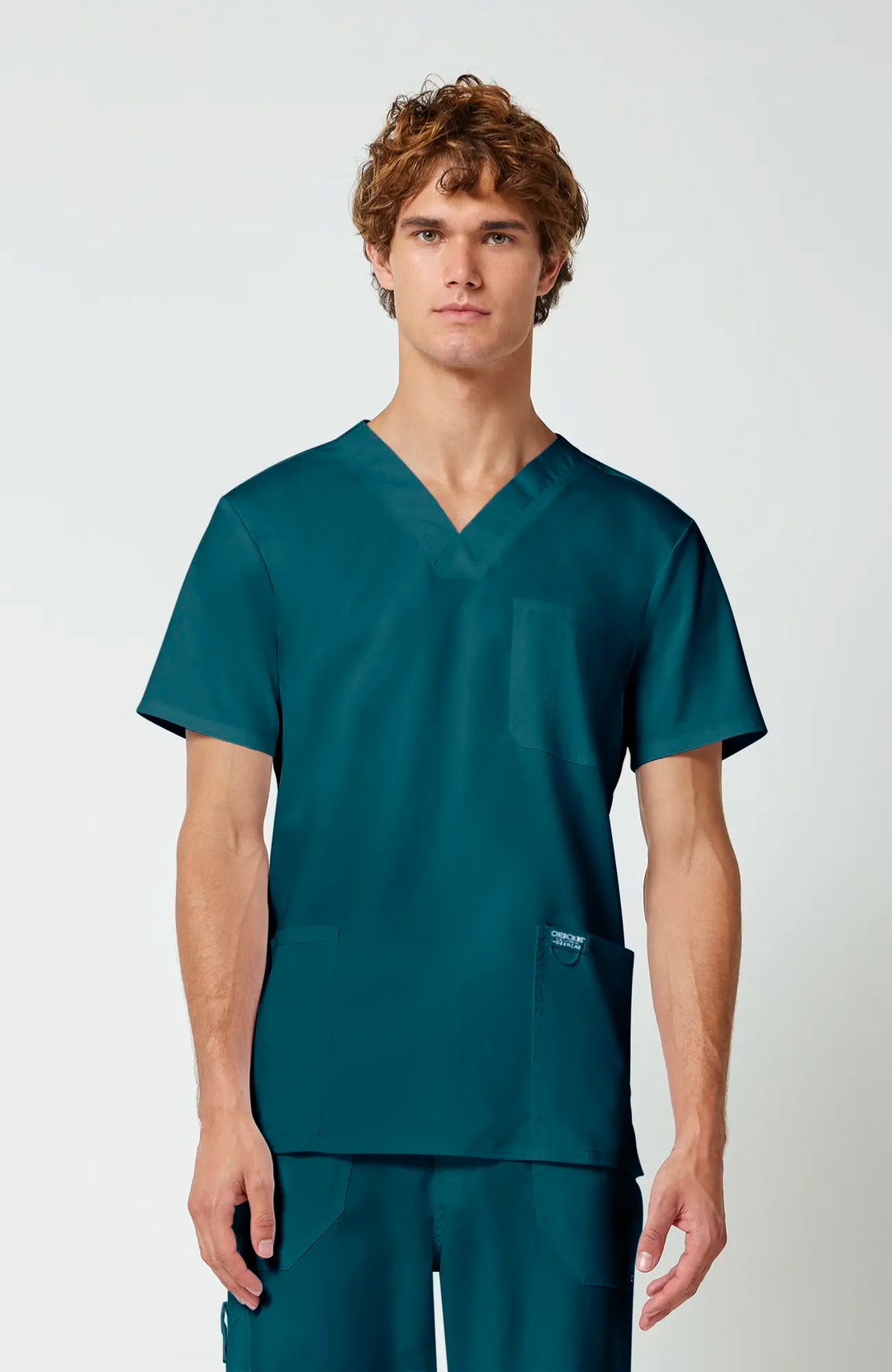 Cherokee Scrubs Men's 3-Pocket V-Neck Top Caribbean Blue | scrub-supply.com