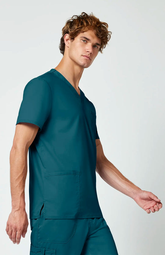 Cherokee Scrubs Men's 3-Pocket V-Neck Top Caribbean Blue | scrub-supply.com