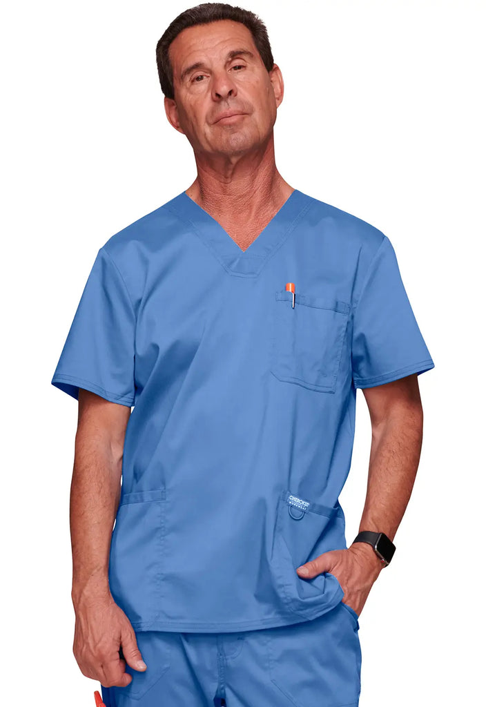 Cherokee Scrubs 3-Pocket Men's V-Neck Top Ceil Blue | scrub-supply.com