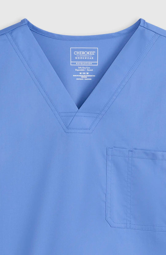 Cherokee Scrubs Men's 3-Pocket V-Neck Top Ceil Blue | scrub-supply.com