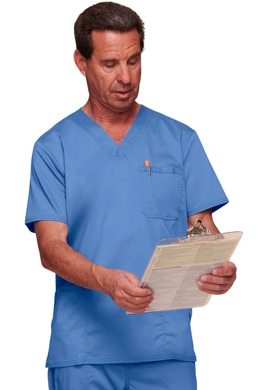 Cherokee Scrubs Men's 3-Pocket V-Neck Top Ceil Blue | scrub-supply.com