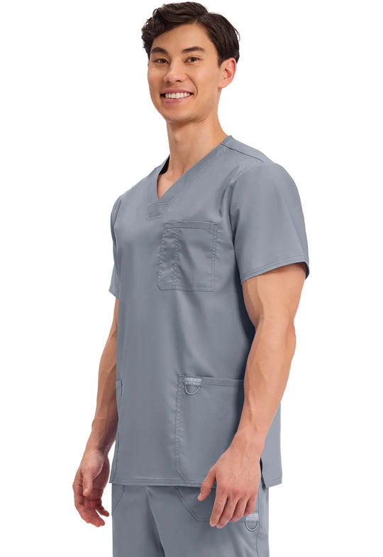 Cherokee Scrubs Men's 3-Pocket V-Neck Top Grey | scrub-supply.com