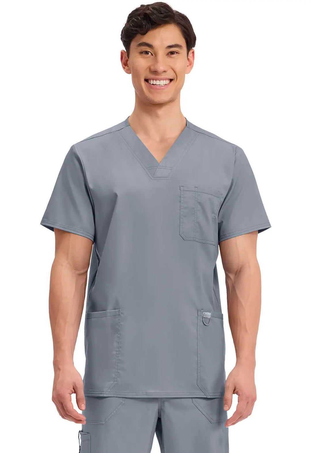 Cherokee Scrubs Men's 3-Pocket V-Neck Top Grey | scrub-supply.com