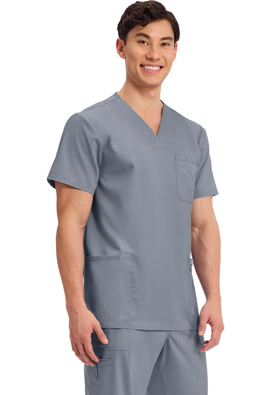 Cherokee Scrubs Men's 3-Pocket V-Neck Top Grey | scrub-supply.com