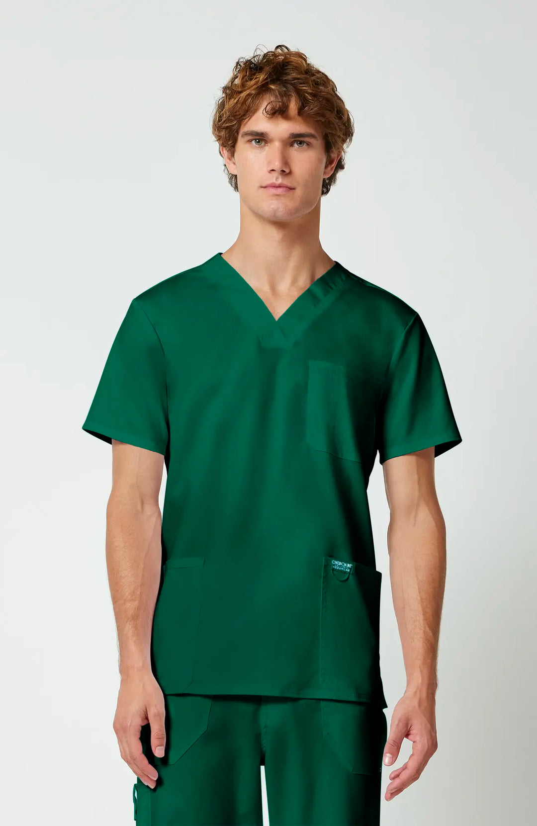 Cherokee Scrubs Men's 3-Pocket V-Neck Top Hunter Green | scrub-supply.com