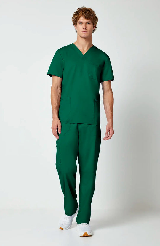 Cherokee Scrubs Men's 3-Pocket V-Neck Top Hunter Green | scrub-supply.com