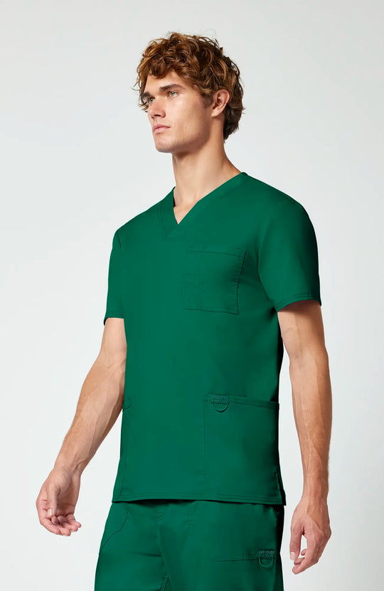 Cherokee Scrubs Men's 3-Pocket V-Neck Top Hunter Green | scrub-supply.com