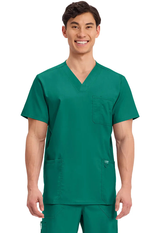 Cherokee Scrubs Men's 3-Pocket V-Neck Top Hunter Green | scrub-supply.com
