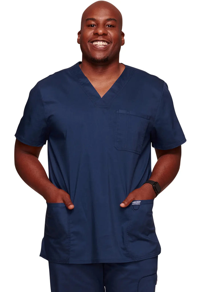 Cherokee Scrubs 3-Pocket Men's V-Neck Top Navy | scrub-supply.com