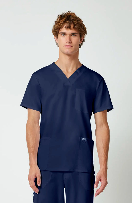 Cherokee Scrubs Men's 3-Pocket V-Neck Top Navy | scrub-supply.com