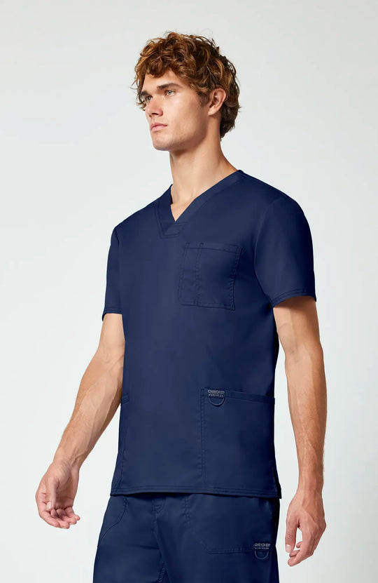 Cherokee Scrubs Men's 3-Pocket V-Neck Top Navy | scrub-supply.com