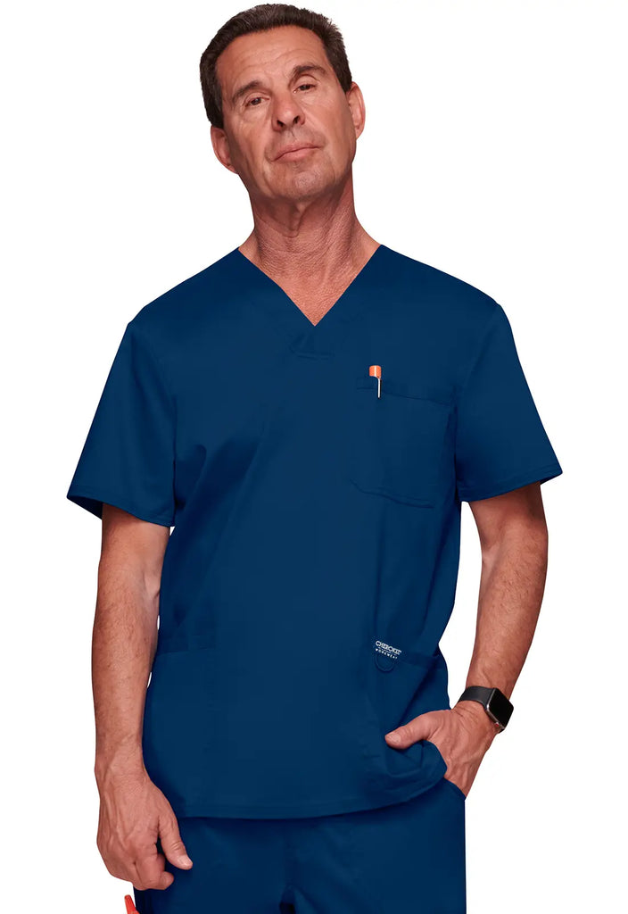 Cherokee Scrubs Men's 3-Pocket V-Neck Top Navy | scrub-supply.com