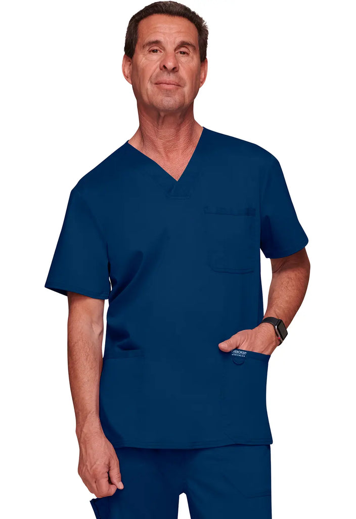 Cherokee Scrubs Men's 3-Pocket V-Neck Top Navy | scrub-supply.com