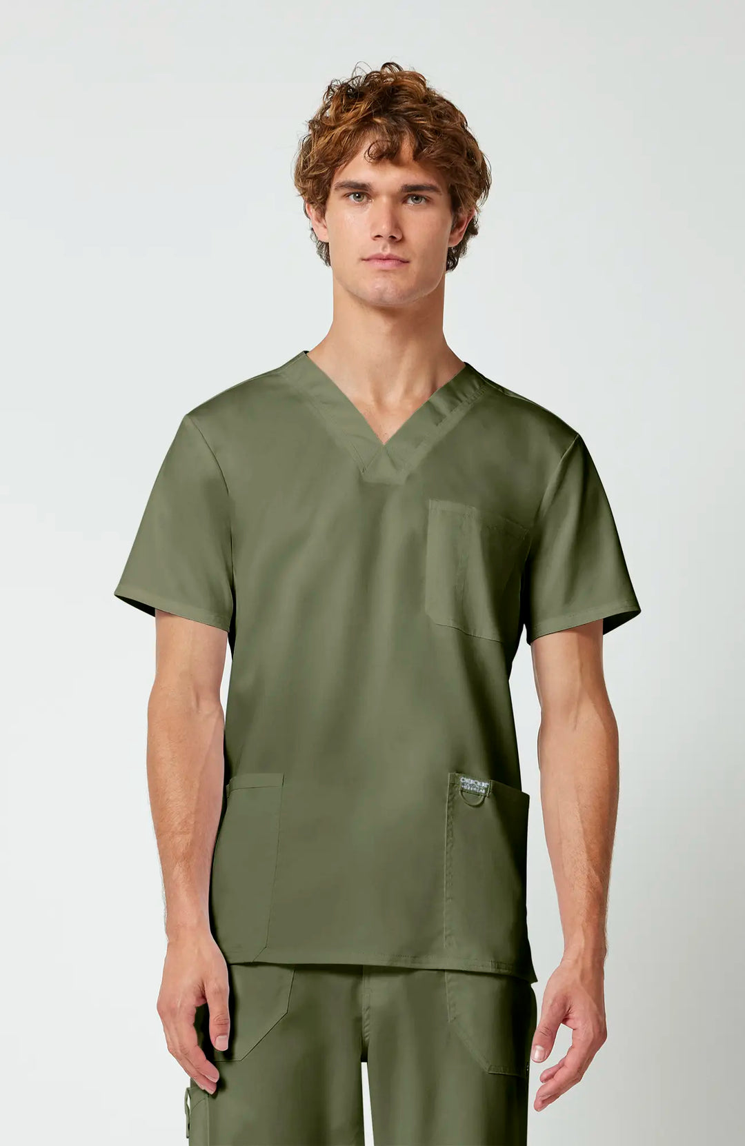 Cherokee Scrubs Men's 3-Pocket V-Neck Top Olive | scrub-supply.com