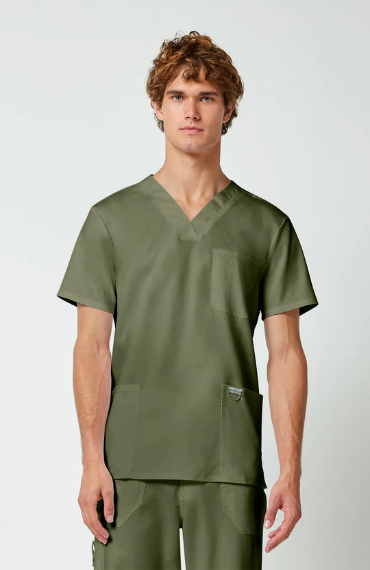 Cherokee Scrubs Men's 3-Pocket V-Neck Top Olive | scrub-supply.com