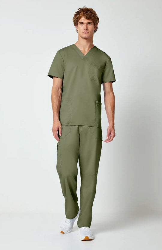 Cherokee Scrubs Men's 3-Pocket V-Neck Top Olive | scrub-supply.com