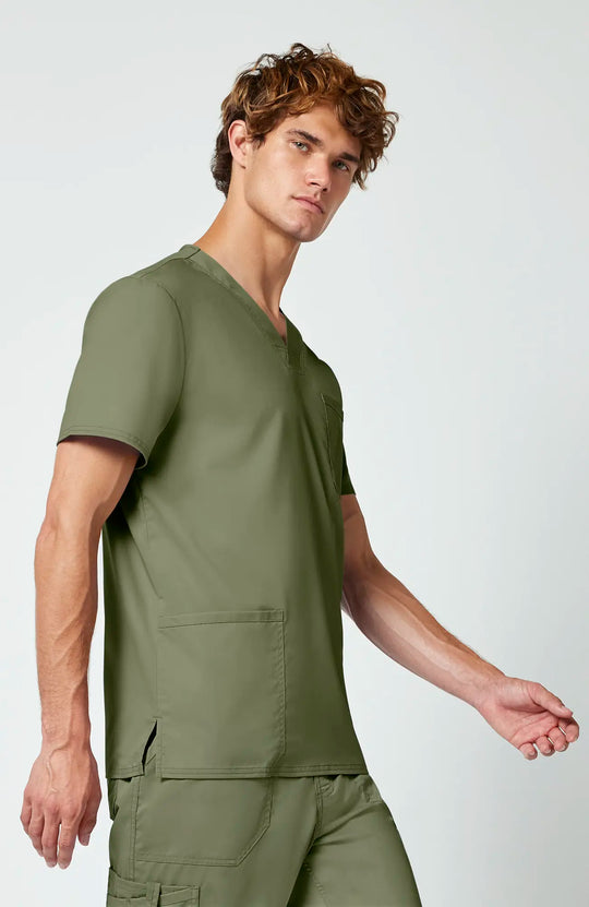 Cherokee Scrubs Men's 3-Pocket V-Neck Top Olive | scrub-supply.com