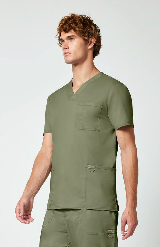 Cherokee Scrubs Men's 3-Pocket V-Neck Top Olive | scrub-supply.com