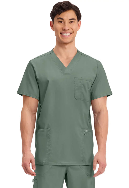 Cherokee Scrubs Men's 3-Pocket V-Neck Top Olive | scrub-supply.com