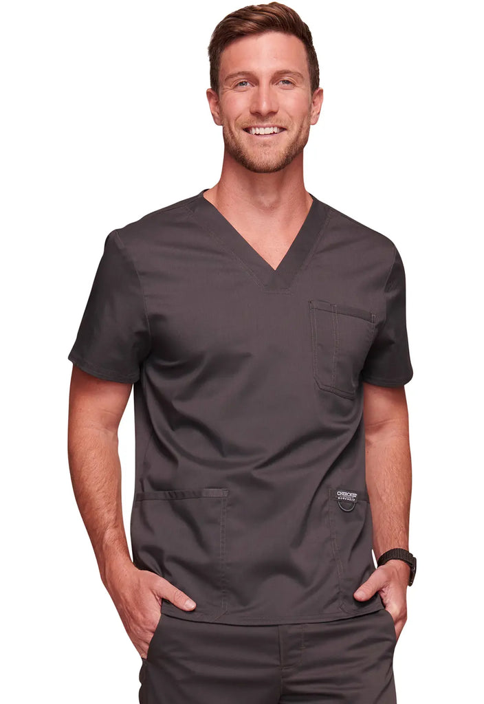 Cherokee Scrubs 3-Pocket Men's V-Neck Top Pewter | scrub-supply.com