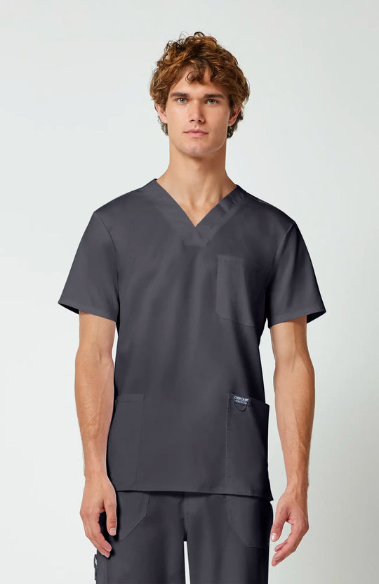 Cherokee Scrubs Men's 3-Pocket V-Neck Top Pewter | scrub-supply.com