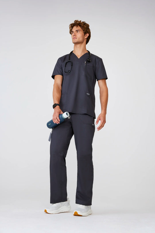 Cherokee Scrubs Men's 3-Pocket V-Neck Top Pewter | scrub-supply.com