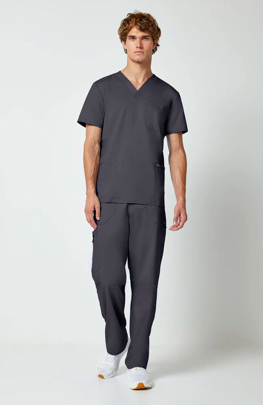 Cherokee Scrubs Men's 3-Pocket V-Neck Top Pewter | scrub-supply.com