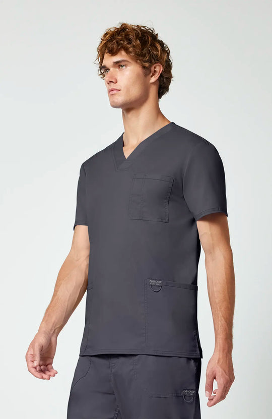 Cherokee Scrubs Men's 3-Pocket V-Neck Top Pewter | scrub-supply.com