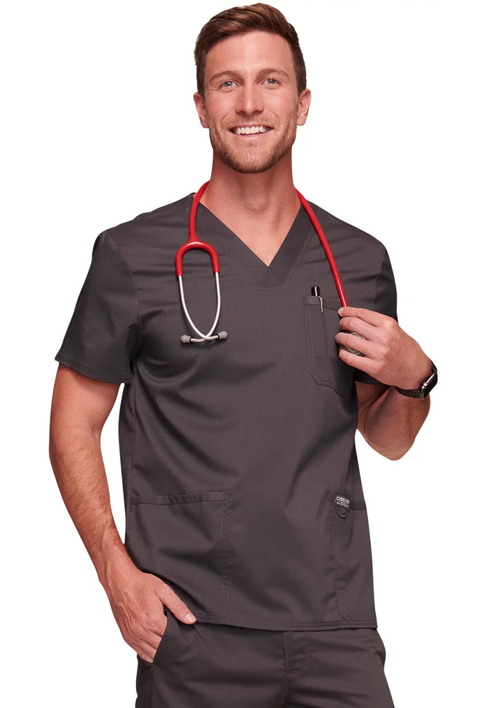 Cherokee Scrubs Men's 3-Pocket V-Neck Top Pewter | scrub-supply.com