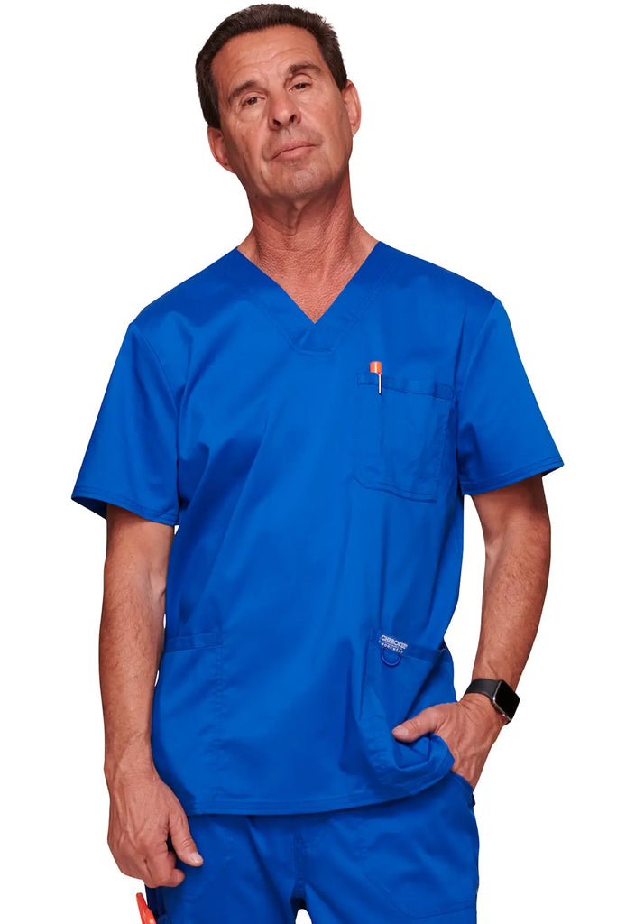 Cherokee Scrubs 3-Pocket Men's V-Neck Top Royal Blue | scrub-supply.com