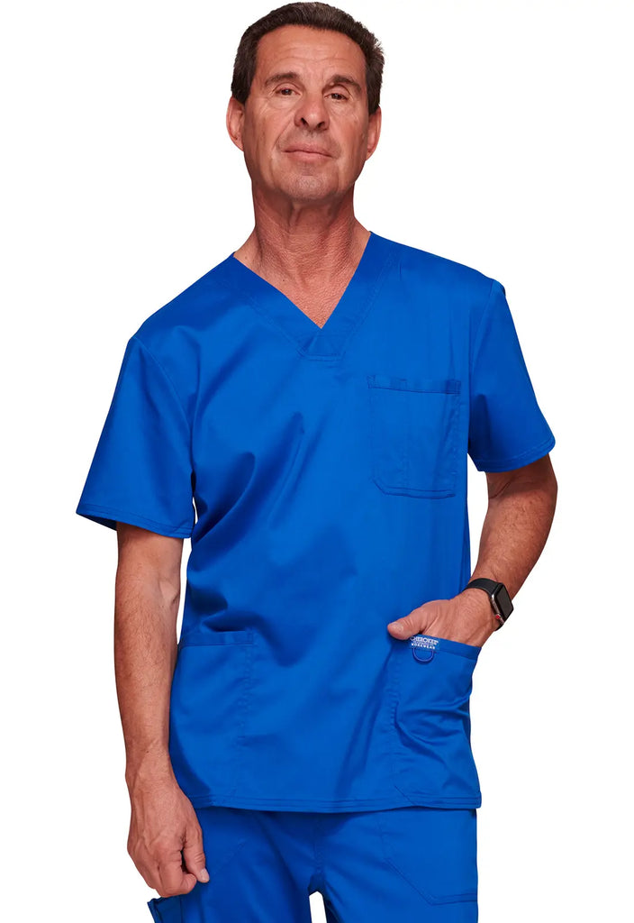 Cherokee Scrubs 3-Pocket Men's V-Neck Top Royal Blue | scrub-supply.com