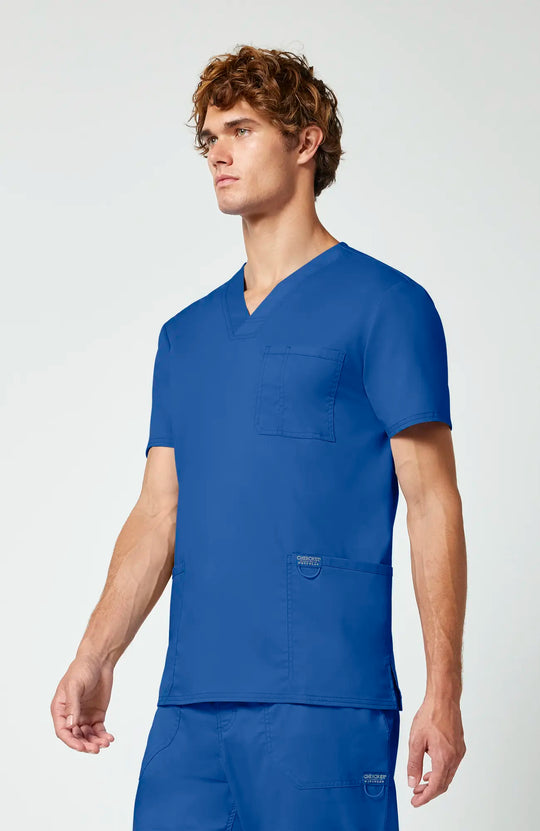 Cherokee Scrubs Men's 3-Pocket V-Neck Top Royal Blue | scrub-supply.com