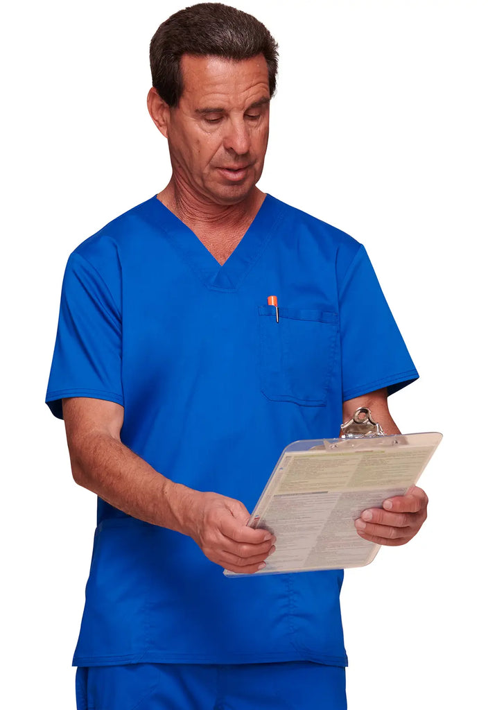 Cherokee Scrubs Men's 3-Pocket V-Neck Top Royal Blue | scrub-supply.com