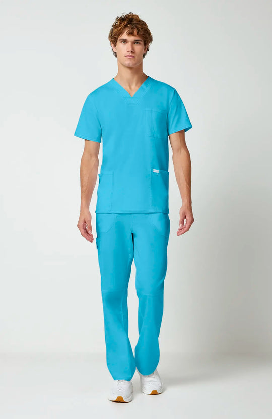 Cherokee Scrubs Men's 3-Pocket V-Neck Top Turquoise | scrub-supply.com
