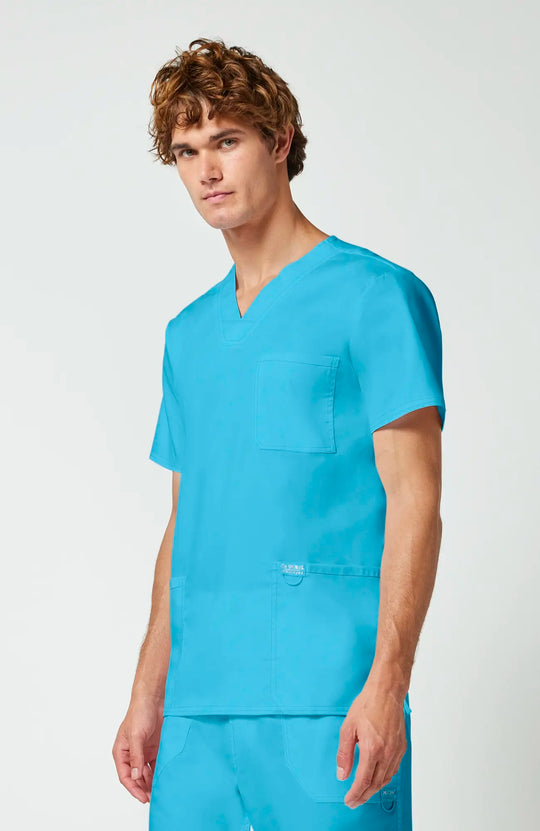 Cherokee Scrubs Men's 3-Pocket V-Neck Top Turquoise | scrub-supply.com