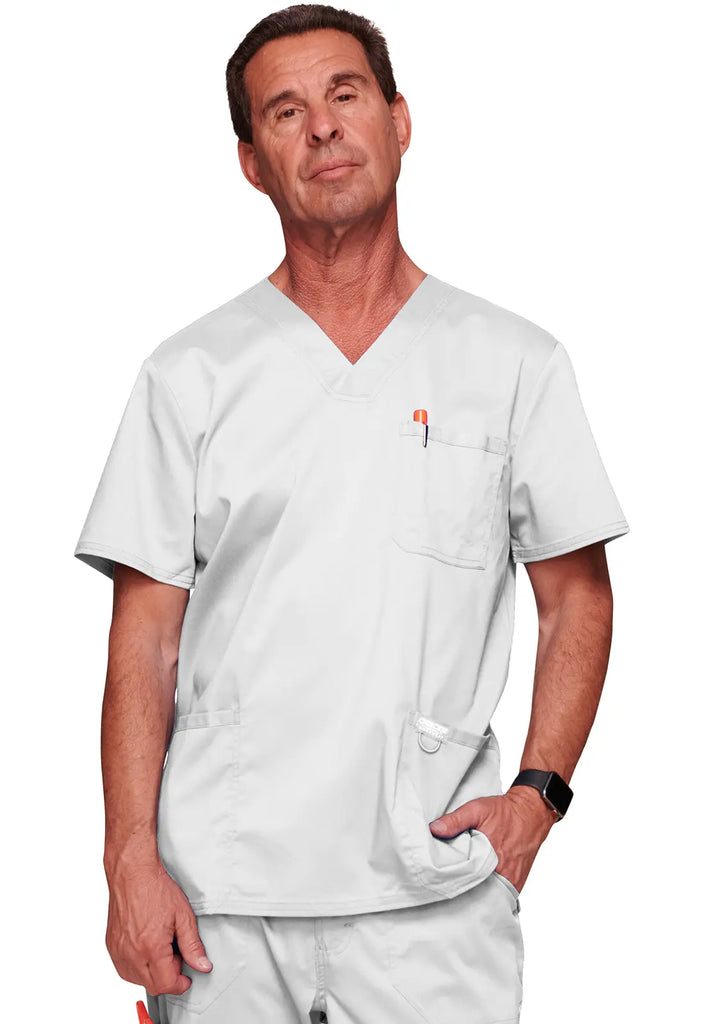 Cherokee Scrubs 3-Pocket Men's V-Neck Top White | scrub-supply.com