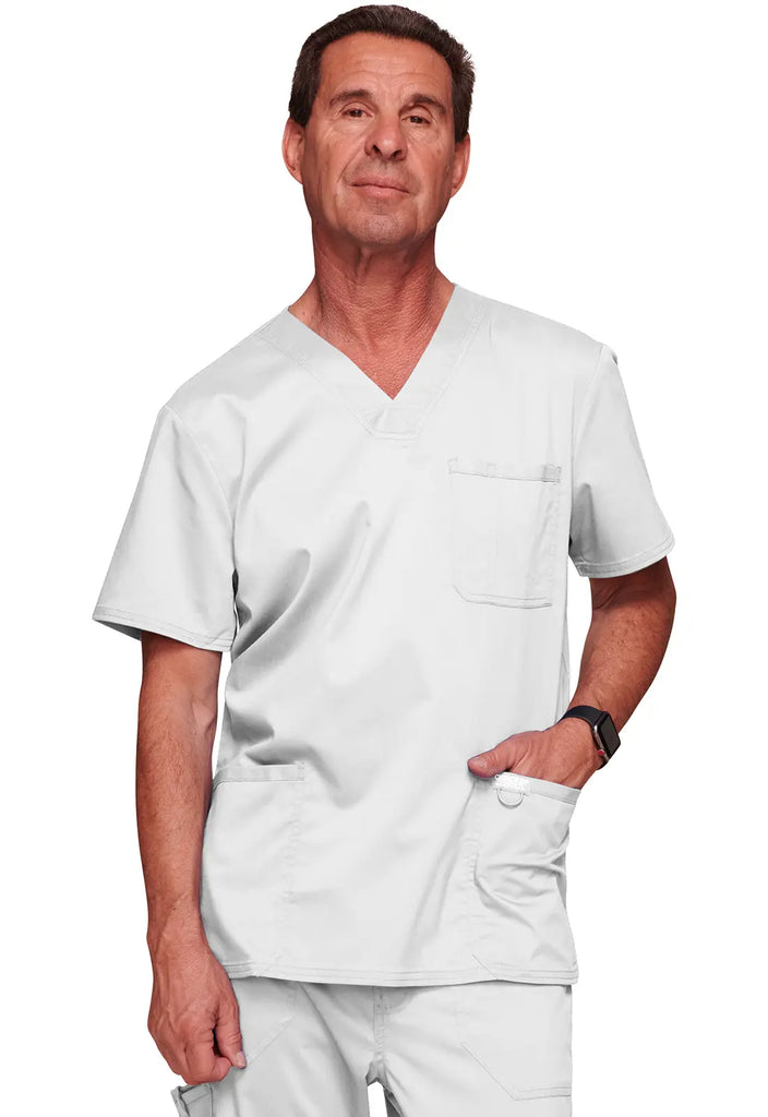 Cherokee Scrubs 3-Pocket Men's V-Neck Top White | scrub-supply.com